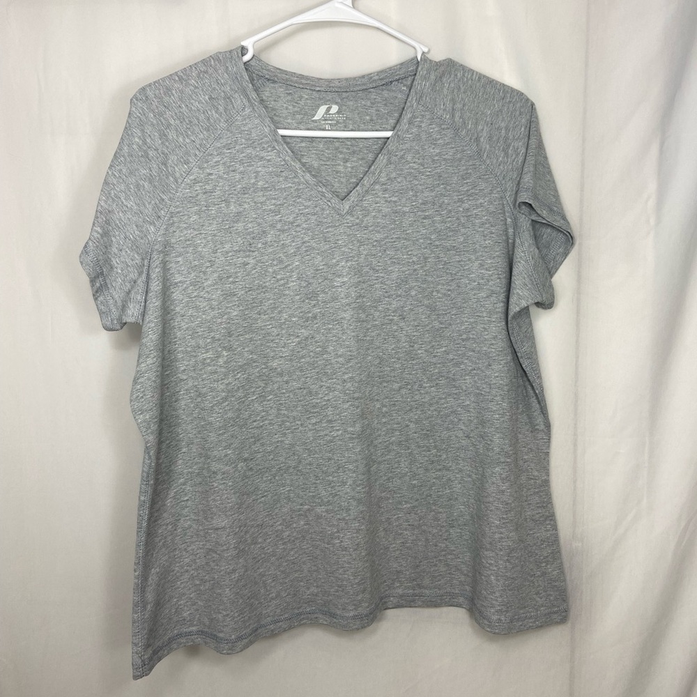 NWOT ProSpirit women’s gray v-neck short sleeve athletic top shirt stretch XL‎